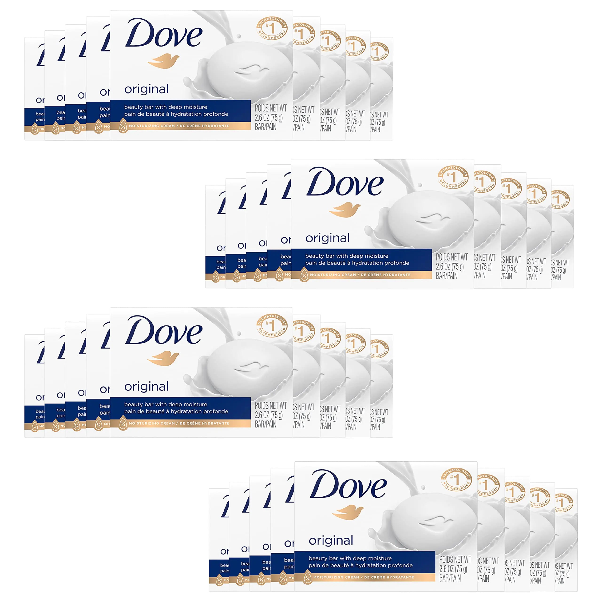 Dove Beauty Bar Gentle Skin Cleanser Moisturizing Cream, 3.75 oz, 2 Bars, Pack of 12 Original 3.75 Ounce (Pack of 12)